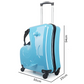 Blue animal-shaped kids' suitcase with dimensions 54 cm (height) × 50 cm (width) × 25 cm (depth), featuring a safety strap, telescopic handle, and spinner wheels.