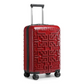 Red hard-shell suitcase with a raised geometric pattern, featuring a telescopic handle and 360° spinner wheels for easy movement.